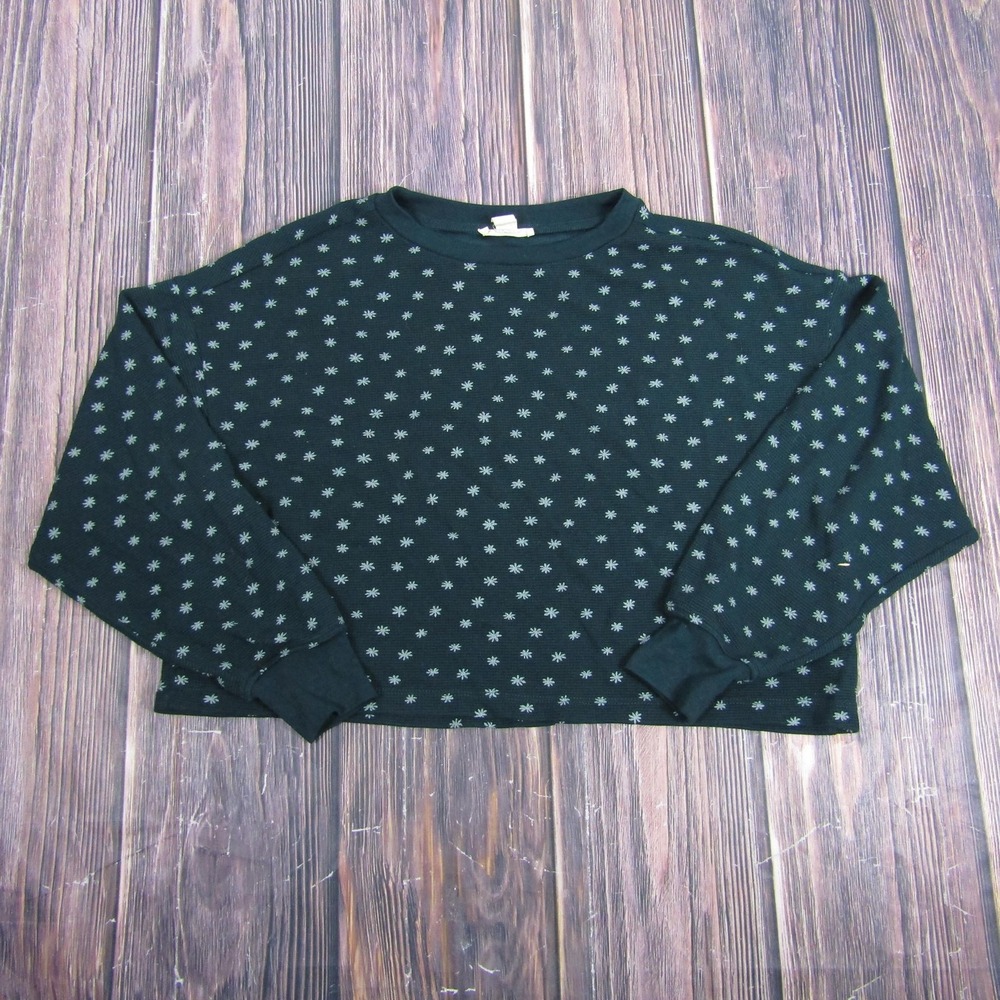 Madewell Sweater Womens Small Green Waffle Knit Crewneck‎ Long Sleeve Floral